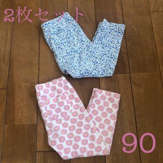 ユニクロ(UNIQLO)の【美品】ユニクロ レギンスパンツ 花柄 2枚セット 90(パンツ/スパッツ)