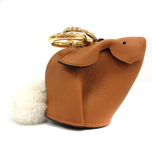 ロエベ LOEWE バニー ジップ付 コインケース バッグチャーム 茶 白 ロエベ LOEWE バニー ジップ付 コインケース バッグチャーム 茶 白