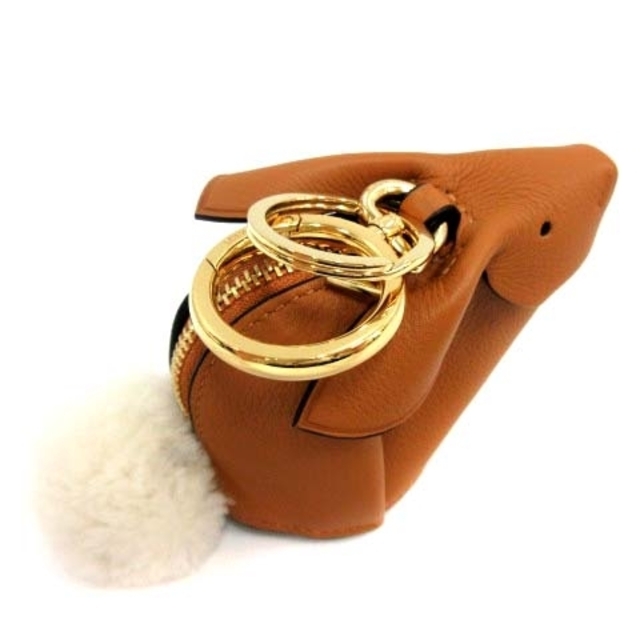ロエベ LOEWE バニー ジップ付 コインケース バッグチャーム 茶 白 ロエベ LOEWE バニー ジップ付 コインケース バッグチャーム 茶 白