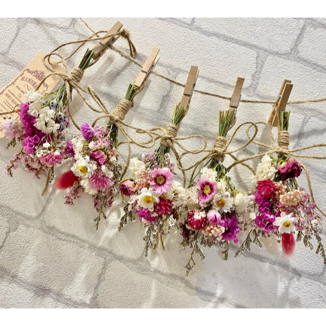 ドライフラワー スワッグ ガーランド❁286 紫ピンク 薔薇 かすみ草  花束