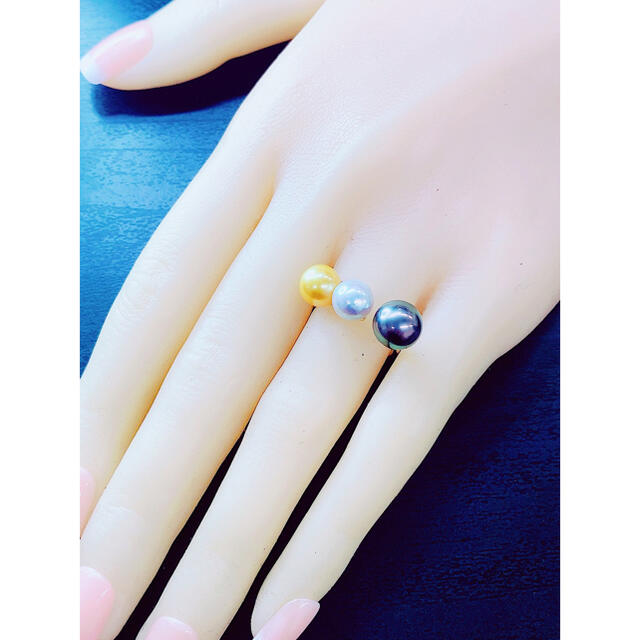 ☆黒蝶白蝶ゴールデン☆✨3連パールK18リング指輪12号 | www