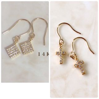 14Kgf／K14gfジルコニアダイヤパヴェピアス／パヴェダイヤピアス ゴールド(ピアス)