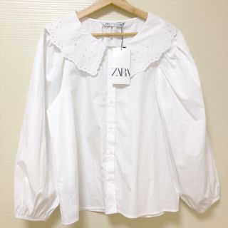 ザラ(ZARA)のZARA レースビッグカラー　白ブラウス【新品未使用】(シャツ/ブラウス(長袖/七分))