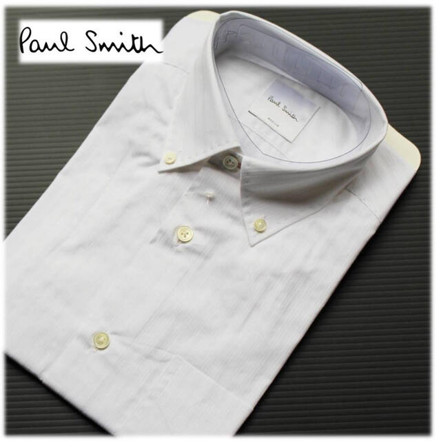 《ポールスミス》新品 半袖 サテンストライプ ボタンダウン ドレスシャツ M