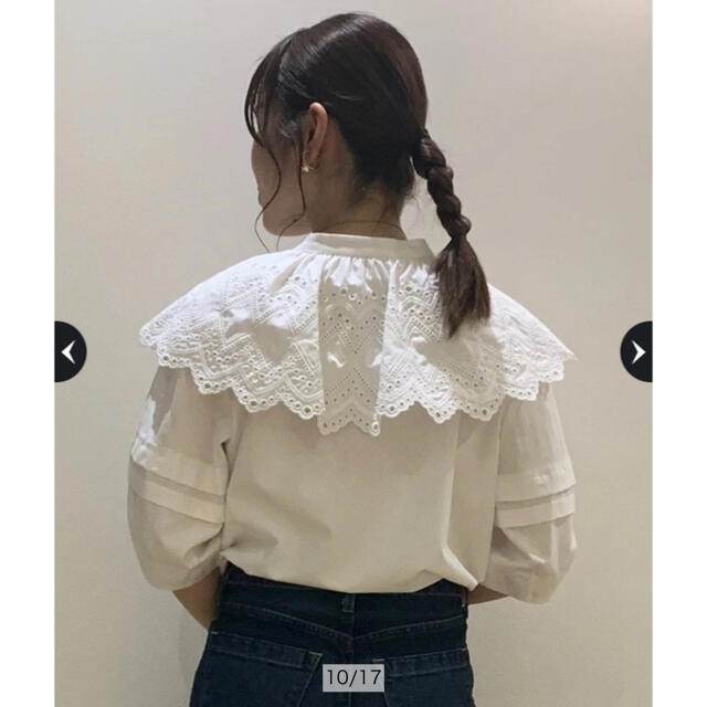 カデュネ CADUNE 【5分袖】アイレットカラーブラウス 試着のみ美 カデュネ CADUNE 【5分袖】アイレットカラーブラウス 試着のみ美