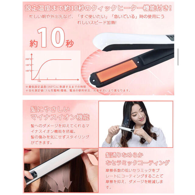 【どこでも気軽にヘアセット】 ヘアアイロン コードレス usb充電式 ホワイト スマホ/家電/カメラの美容/健康(ヘアアイロン)の商品写真