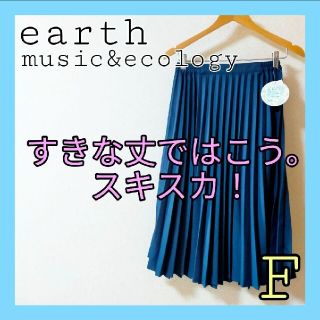 アースミュージックアンドエコロジー(earth music & ecology)の【匿名配送】アースミュージックエコロジー プリーツスカート スキスカ ネイビー(ひざ丈スカート)