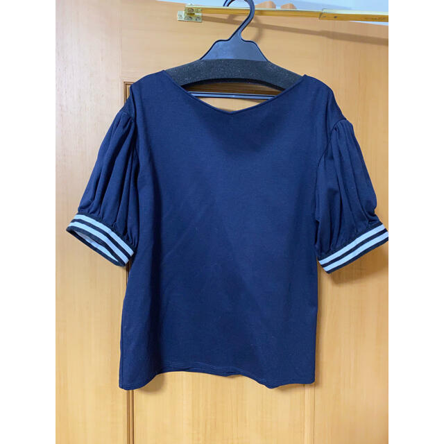borders at balcony ネイビー パフスリーブカットソー トップス borders at balcony ネイビー パフスリーブカットソー トップス