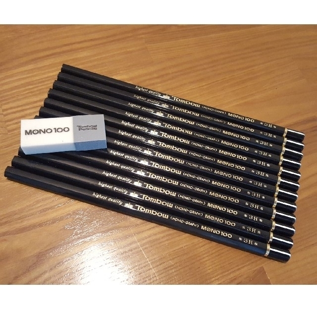 トンボ鉛筆(トンボエンピツ)のトンボ鉛筆 3H 12本 消しゴム+ケース付き MONO100 エンタメ/ホビーのアート用品(鉛筆)の商品写真