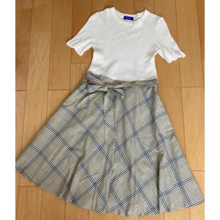 バーバリーブルーレーベル(BURBERRY BLUE LABEL)のブルーレーベルクレストブリッジ　半袖ニットドッキングワンピース(ひざ丈ワンピース)