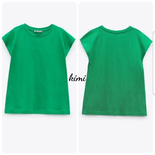 ZARA(ザラ)のZARA　(M　グリーン)　ベーシックTシャツ　コットンTシャツ レディースのトップス(Tシャツ(長袖/七分))の商品写真