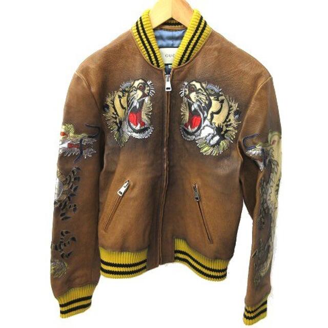 Gucci(グッチ)のグッチ ボンバー ジャケット オールレザー スタジャン タイガーUSED加工 S メンズのジャケット/アウター(スタジャン)の商品写真