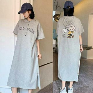 スヌーピー ワンピース カットソー ワンピ Tシャツワンピ レディース 半袖 夏(ロングワンピース/マキシワンピース)