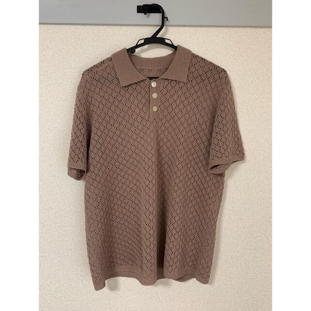 VINTAGE　crochet mesh polo ポロシャツ　ブラウン