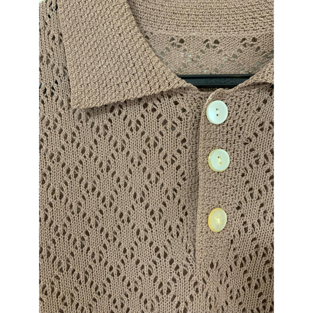 VINTAGE　crochet mesh polo ポロシャツ　ブラウン 2