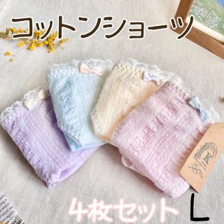 Ｌ❤︎リボンコットン マカロンショーツ ❤︎ 4枚セット　Lサイズ　新品(ショーツ)