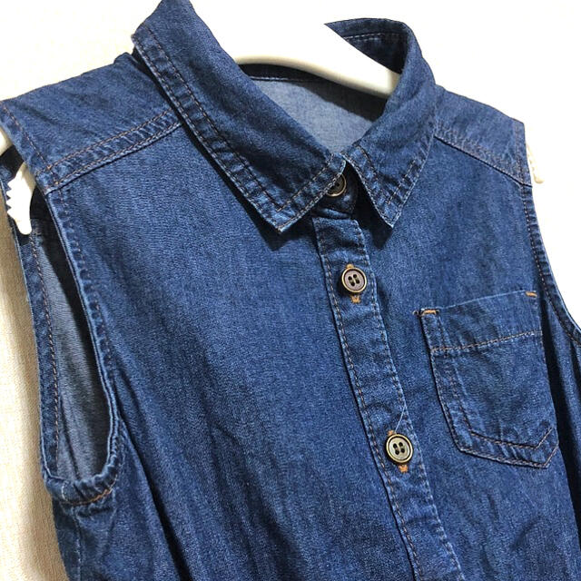 GU(ジーユー)の美品　GU デニムワンピース キッズ/ベビー/マタニティのキッズ服女の子用(90cm~)(ワンピース)の商品写真