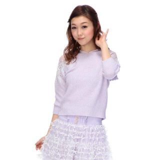 リズリサ(LIZ LISA)のLIZ LISA☆新品♪セーラー襟＆肩刺繡チュール切替＊七分袖ニットトップス (カットソー(長袖/七分))