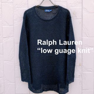 ラルフローレン(Ralph Lauren)のレディース ラルフローレン　鍵編みニット　ブラック　サイドスリット　古着　レトロ(ニット/セーター)