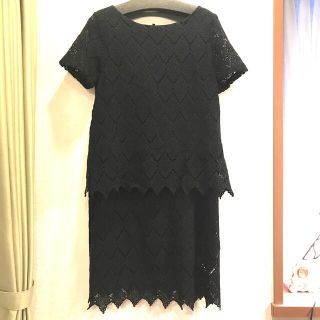 タルボット(TALBOTS)の専用です　 大きなサイズ　黒レース　セットアップ　半袖ツーピース10.L(ひざ丈ワンピース)