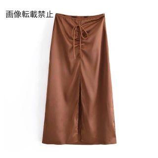 ザラ(ZARA)の🍀5月新作🎏4298◆brown ブラウン スリット スカート(ひざ丈スカート)