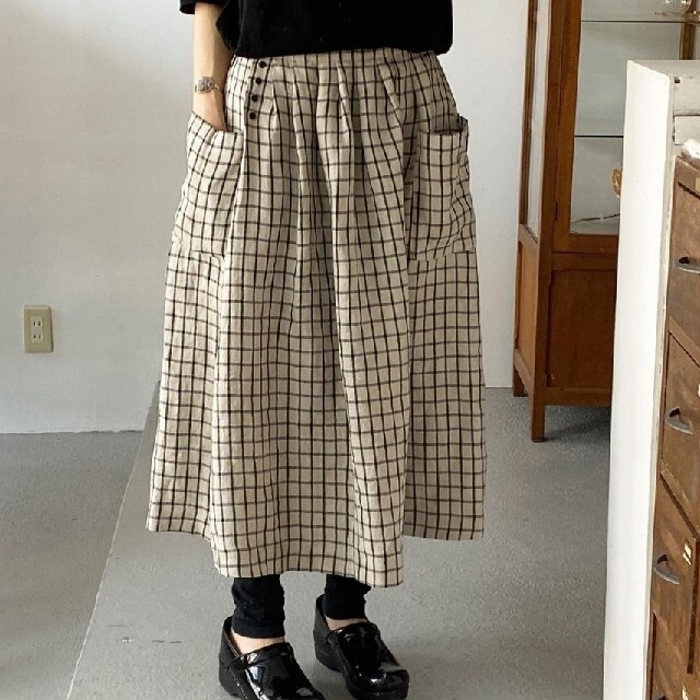 新品未使用 タグ付き MAGALI リネン チェック ポッシュ スカート マガリ レディースのスカート(ロングスカート)の商品写真