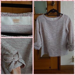 トッコ(tocco)のtocco closet♡袖リボンツイード風トップス(ピンク)(カットソー(長袖/七分))