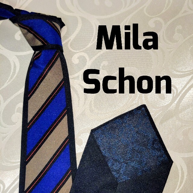 Mila Schon ミラショーン ブルー ストライプ シルク 100% mila schon (ミラショーン) ネクタイ シルク100%