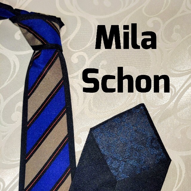 mila schon(ミラショーン)のMila Schon ミラショーン ブルー ストライプ シルク 100% メンズのファッション小物(ネクタイ)の商品写真