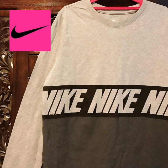 NIKE(ナイキ)のナイキ ロゴライン グレー 長袖 Tシャツ カットソー ジャージ トップス  レディースのトップス(Tシャツ(長袖/七分))の商品写真