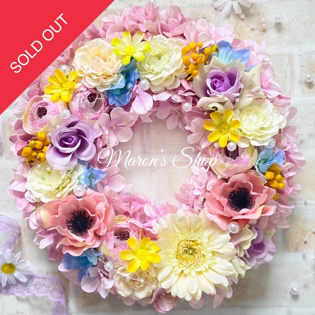 ハンドメイド専用❁フラワーリース❁ライトパープル紫陽花×ラプンツェルモチーフ(26cm)