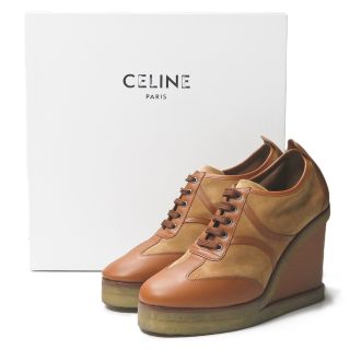 セリーヌ(celine)のCELINE セリーヌ イタリア製 MANON ウェッジソールレースアップシューズ RM1129 39(26cm) ブラウン マノン レザー/スエード シューズ【中古】【CELINE】(ハイヒール/パンプス)