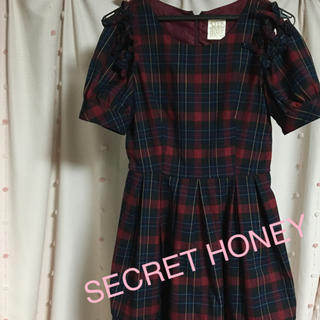 シークレットハニー(Secret Honey)のSECRET HONEY♡ 肩リボンチェックワンピース(ミニワンピース)