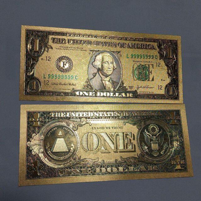 ゴールドお札２枚セット100ドル／1ドル（金運UP）USDOLLAR エンタメ/ホビーの美術品/アンティーク(その他)の商品写真
