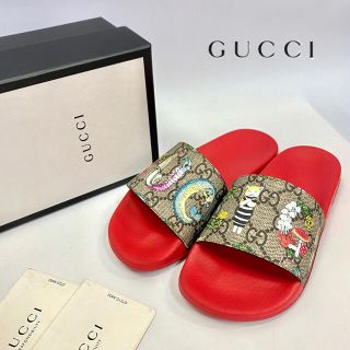 グッチ(Gucci)の美品 GUCCI グッチ キッズ サンダル ヒグチユウコ 赤 GGキャンバス 夏(サンダル)