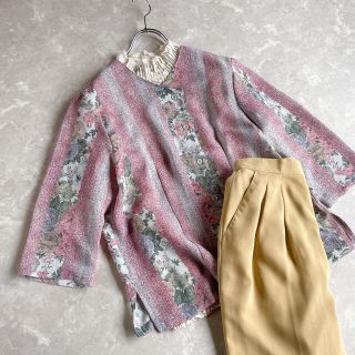 サンタモニカ(Santa Monica)のusedレトロ くすみピンク 総柄 ブラウス 古着 ヴィンテージ vintage(シャツ/ブラウス(半袖/袖なし))