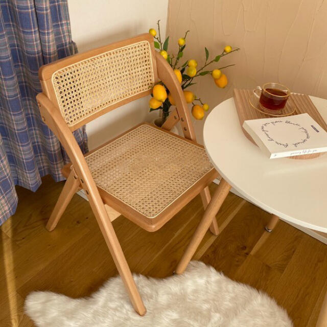 ラタン チェア サイドテーブル 韓国 インター　木製　折りたたみ イス 椅子