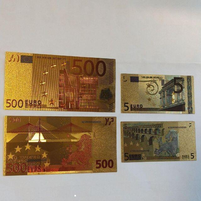 ゴールドお札２枚セット500ユーロ／５ユーロ金運EURO エンタメ/ホビーの美術品/アンティーク(その他)の商品写真