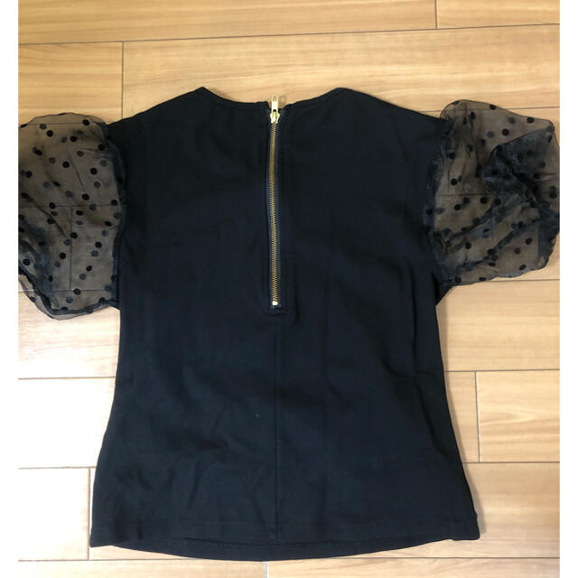 JENNE パフスリーブチュールTシャツ ドット ブラック Sサイズ レディースのトップス(Tシャツ(長袖/七分))の商品写真