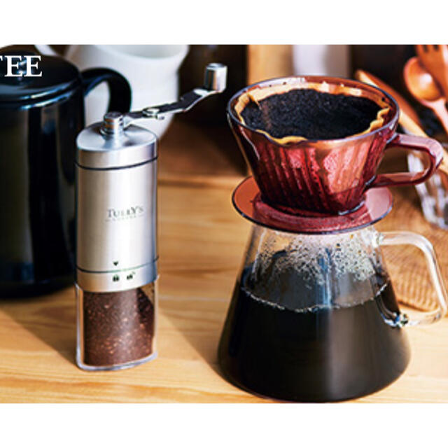 TULLY'S COFFEE(タリーズコーヒー)の新品未開封 タリーズセット　内容は限定豆5袋、ドリッパー、コーヒーミル 食品/飲料/酒の飲料(コーヒー)の商品写真
