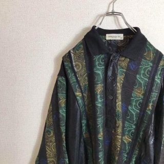 ヴィンテージ 柄シャツ メンズ 総柄長袖 ポリ バティック柄 マルチストライプ(シャツ)