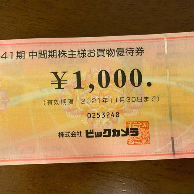 ビックカメラ1000円券6枚