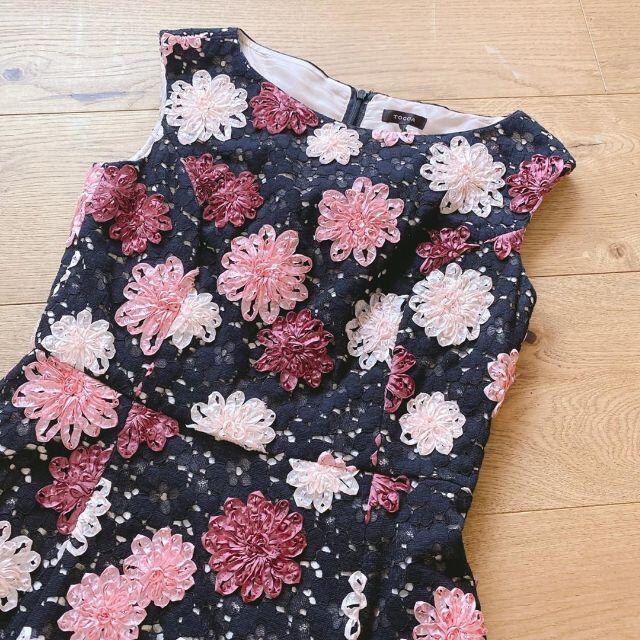 新品 トッカ ワンピース 花刺繍 ドレス 黒 ピンク花 サイズ0 4671