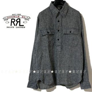 ダブルアールエル(RRL)の美品 RRL リネン ポップオーバー チンストラップ付き ワークシャツ S(シャツ)