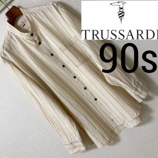 トラサルディ(Trussardi)の90s◆TRUSSARDI トラサルディ◆バンドカラー 麻混 ストライプ シャツ(シャツ)