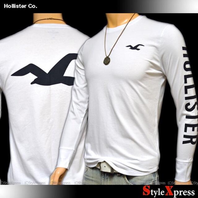 Hollister(ホリスター)の新品 ホリスター 白 S 背中カモメ 袖ロゴ ロンT アバクロ メンズのトップス(Tシャツ/カットソー(七分/長袖))の商品写真