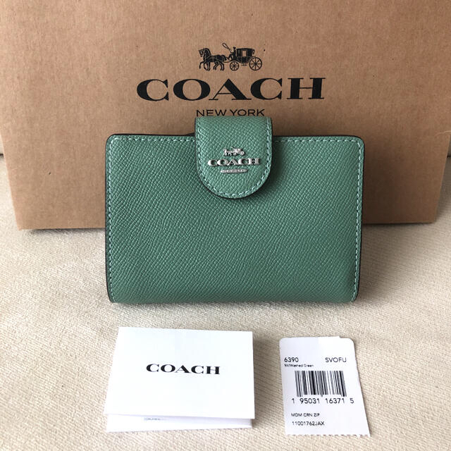 COACH(コーチ)の2021年春夏新作★新品 COACH コーチ 二つ折り財布 ウォッシュドグリーン レディースのファッション小物(財布)の商品写真