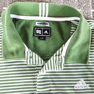 アディダス(adidas)の最終値下げ：アディダス 緑白ストライプ ポロシャツ L【中古】(ポロシャツ)