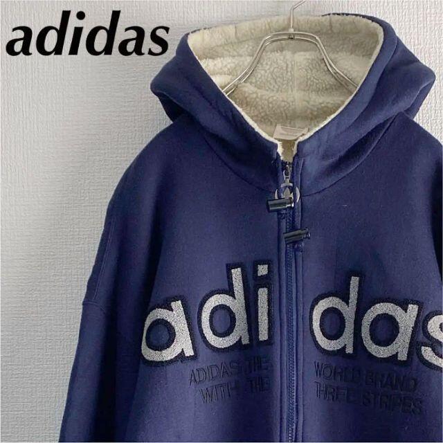 アディダス adidas 80s ビッグロゴ パーカー デサント製 一点物 - パーカー