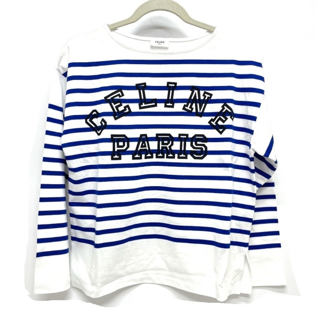未使用 CELINE セリーヌ ロゴ ボーダー ロングTシャツ ホワイト×ブルー 未使用 CELINE セリーヌ ロゴ ボーダー ロングTシャツ ホワイト×ブルー